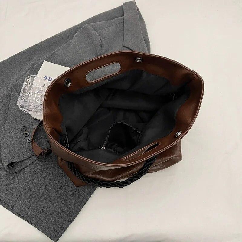 Дизайнерские большие сумки через плечо из искусственной кожи с веревочной ручкой для женщин, весна 2024 года, дизайнерская женская сумка на плечо, сумки