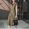 2025 Summer French-Style Solid Color Slim Waist Cotton Midi Shirt Dress for Women