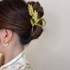 Женские заколки с зеленой эмалью и растениями, большие элегантные золотые заколки для волос цвета пшеницы, роскошные заколки для волос с цветком для девочек, аксессуары для волос 2023