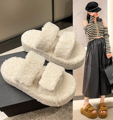 Модные Медицинские Туфли Женские 2025 Домашние Тапочки Платформа Меховые Шлепанцы Пантофли Флок Плюшевые Новые Массажные Плоские На Крючке и Петле Слайды с мехом Ro