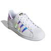 adidas Womens Superstar 'White Iridescent' (women's sizes) Cloud White / Gold Metallic / Core Black Skateboard Shoes FX7565