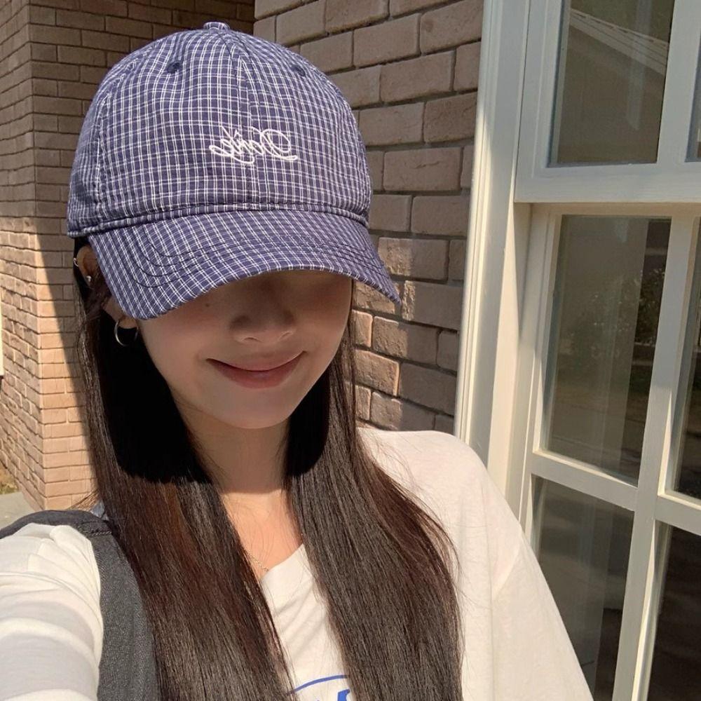 Регулируемая клетчатая бейсболка Хлопковая кепка-визор в стиле Y2k Модная вышитая бейсболка для девочек