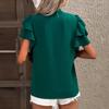 Women Casual Shirt V-neck Ruffle Short Sleeve Pullover Tops Solid Color Loose Fit Blouse