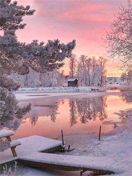 Полный квадратный круглый набор для алмазной живописи Дерево Снег Домашний декор Вышивка Мозаика Зимний пейзаж Настенное искусство