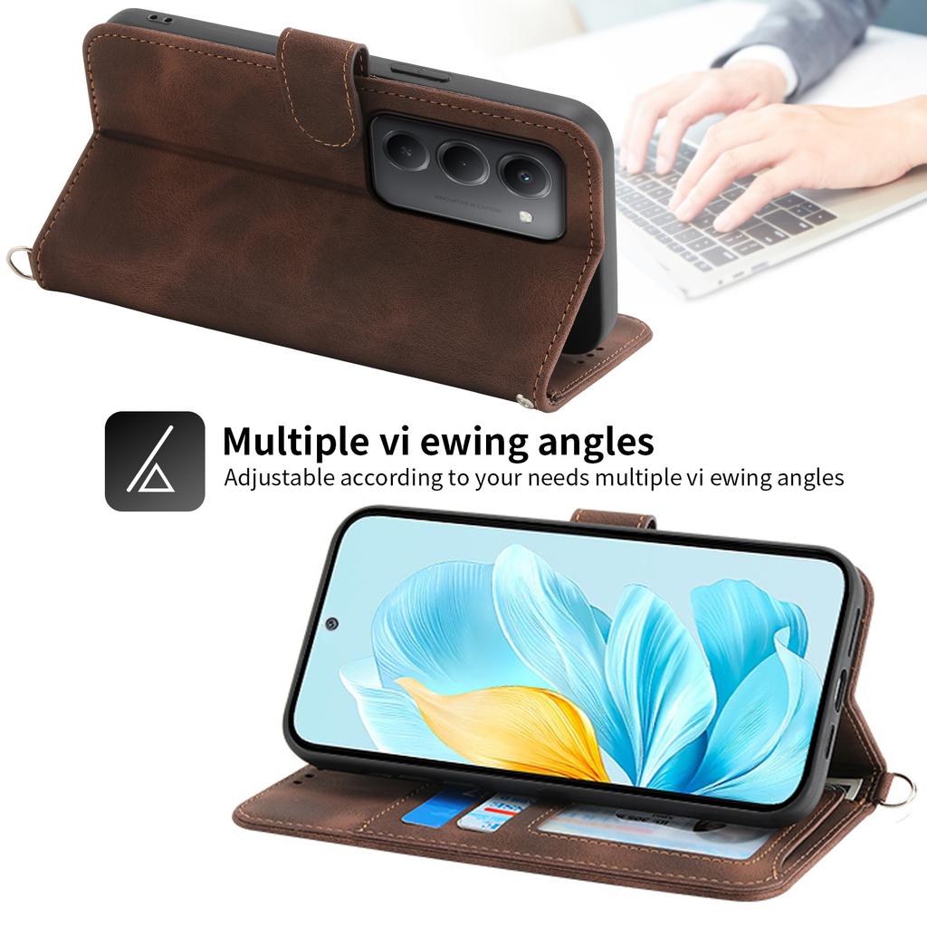 Для Xiaomi Redmi 15 4G (США) (171 мм) Чехол-кошелек из искусственной кожи с цветочным узором и ремешком