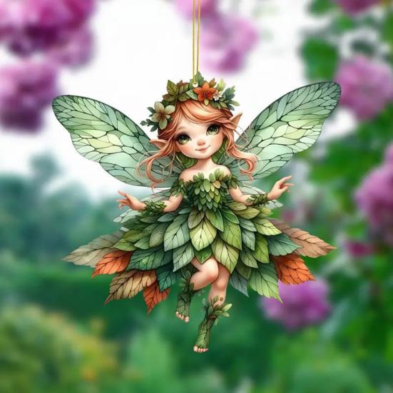 Christmas Tree Ornament with Lanyard Easy To Hang 2D Little Angel Girl Hanging Pendant Car Bag Keychain Decoration