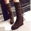 Tassels Women High Boots Suede High Heels Designer Shoes 2025 Trend Mid Calf Winter New Motorcycle Boots Fashion Botas De Mujer