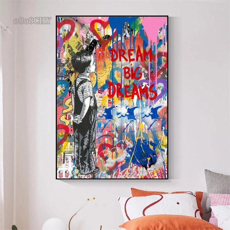 Горячий мяч, детский граффит, холст, картина, Бэнкси, баллон, девушка, мечта, большие мечты, плакаты, уличные настенные художественные фотографии, Куадрос, домашний декор