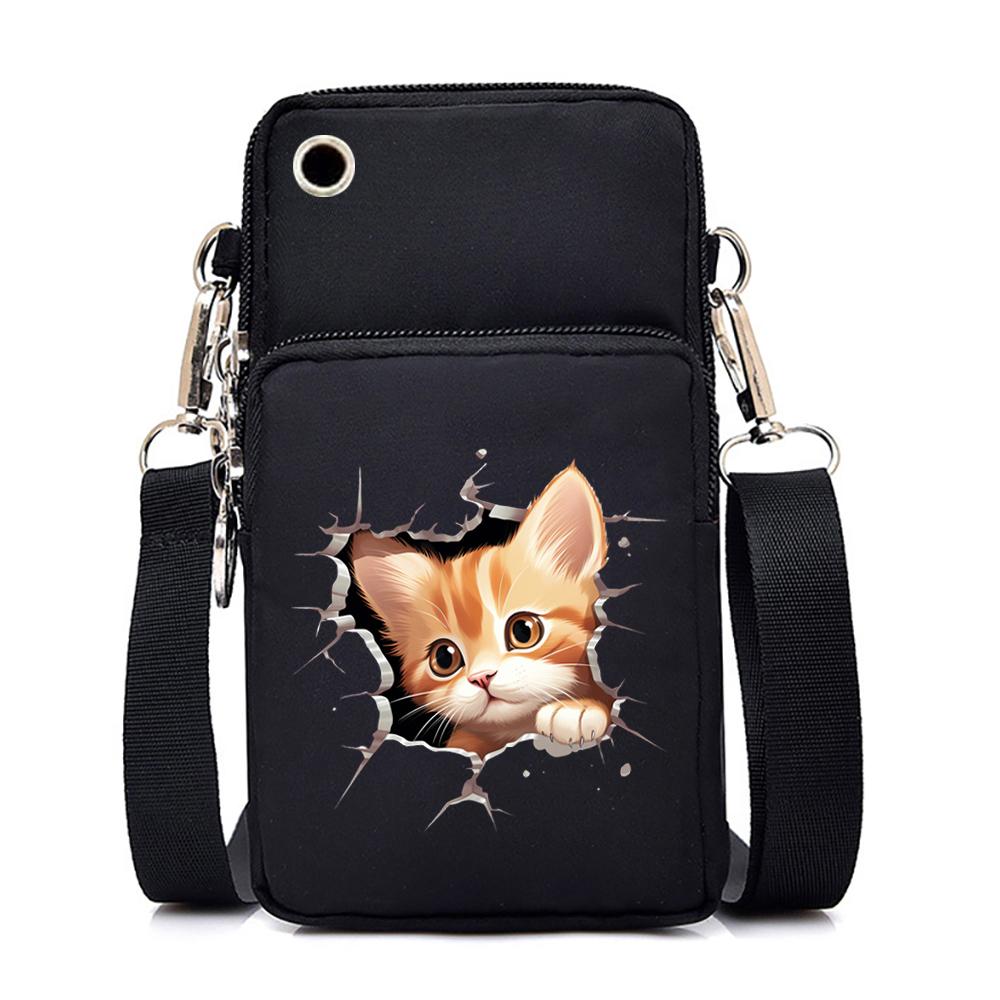 3D Модные Кошки Серии Принт Кошки и Сумки Женская Мини Сумка Для Мобильного Телефона Мультфильм Любитель Животных Сумка Через Плечо На Молнии