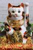 Lucky Cat Ornament Ceramic Kutani Ware Left Hand Oval Lucky Cat Golden Calico Feng Shui Good Luck Japanese Style Interior