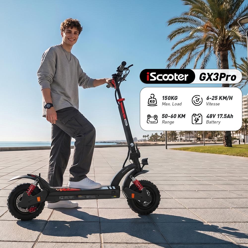 iScooter Электросамокат GX3 Pro 1200 Вт 15,6 Ач 11-дюймовые внедорожные шины Максимальная скорость 25 км/ч Запас хода 45 км+ Электросамокаты для взрослых