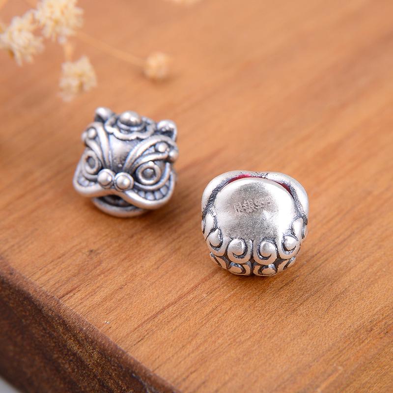 Sterling Silver S999 3D Lion Dance Spacer Beads for DIY Chinese Style Bracelets
