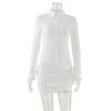 2026 Womens Solid Color Long Sleeve Polo Neck Slim Fit Bodycon Mini Dress Sexy Streetwear