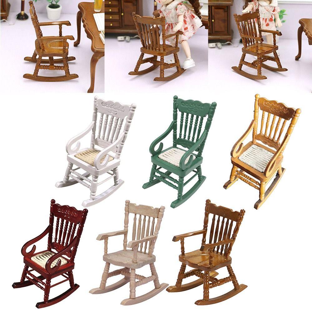 Wood Photo Props Scene Model Dollhouse Furniture Miniature Rocking Chair Doll House Accessories