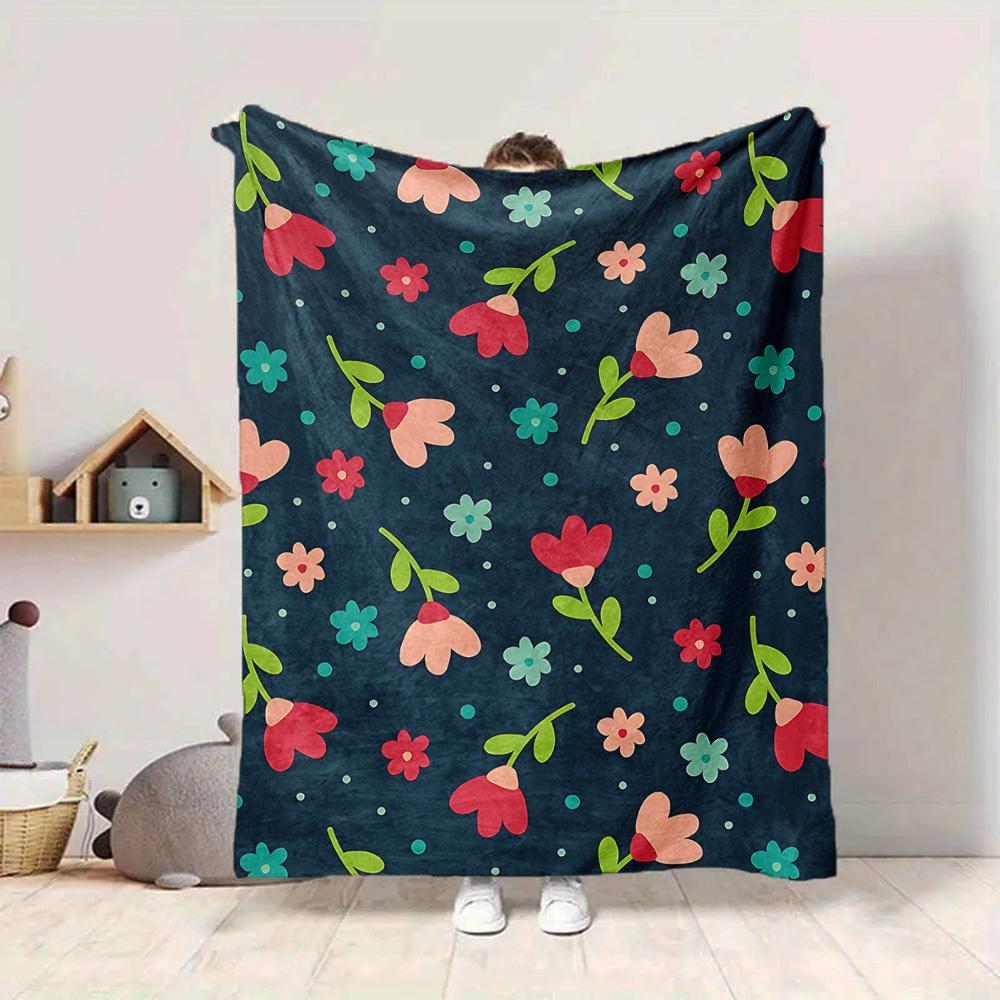 1pc Floral Pattern Lightweight Flannel Blanket, Comfortable and Warm Blanket, for Office and Camping Sofa Bed, Livingroom141