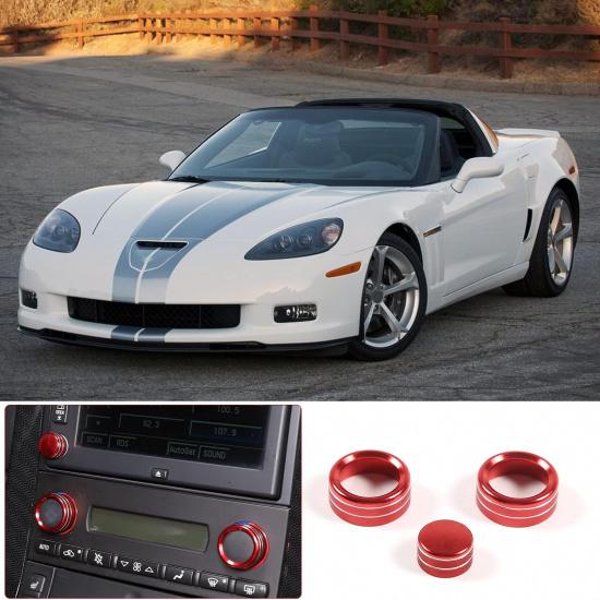 PIUGILH Air Conditioner Volume Tune Knob Cover Fit for Corvette C6 2007-2013 Interior Accessories,Aluminum Center Console AC Switch Knob Cover,3PCS
