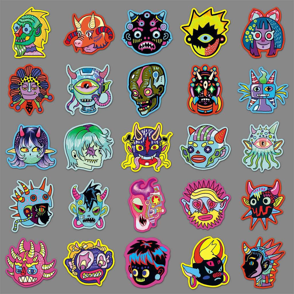 50 Original Bizarre Person Stickers, Horror Halloween Creative Waterproof Decoration Phone Case Planner Stickers