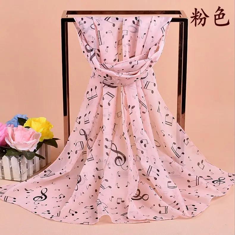 Ladies 50x160CM Scarves Musical Note Print Chiffon Neck Scarf Shawl Soft Scarves High Quality Fabulous Elastic Party Gift