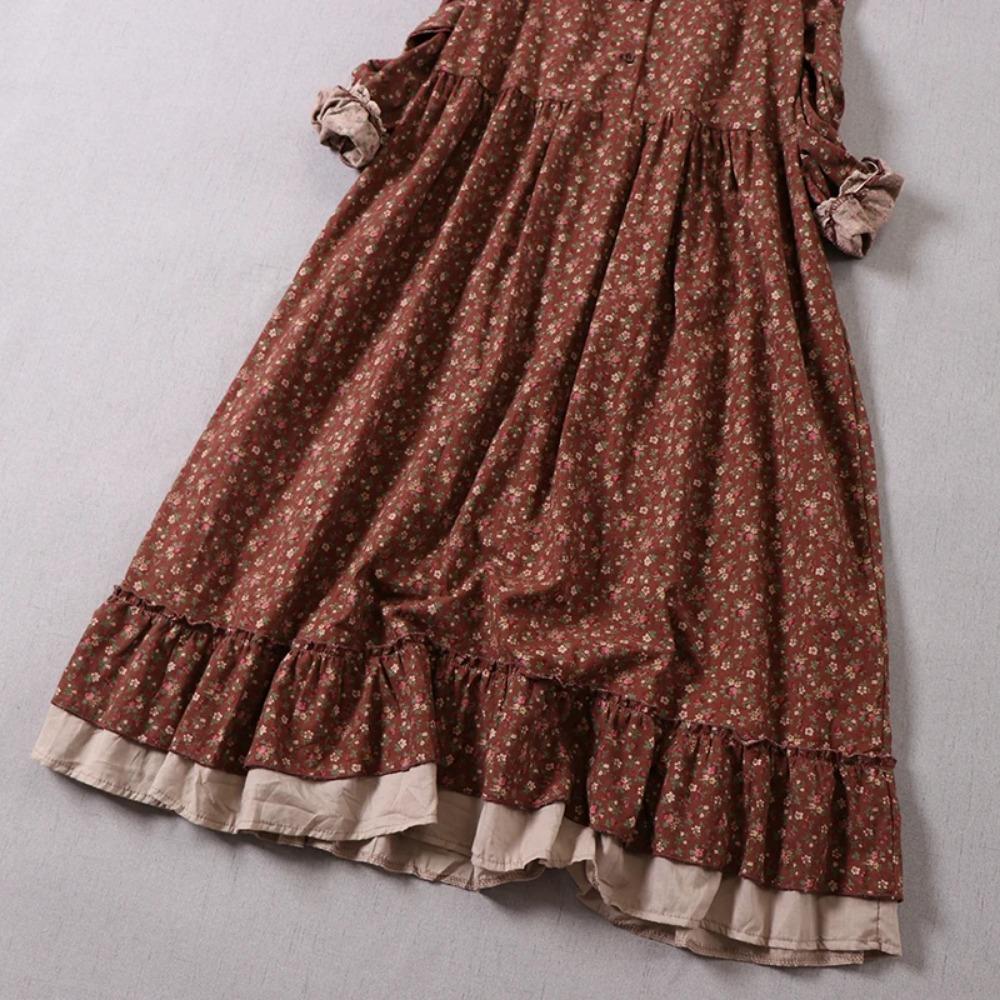 Японское платье с принтом Mori Girl Art, красивое весеннее женское платье из хлопка и льна, новое цветочное платье, свободное платье с длинными рукавами, платье-миди