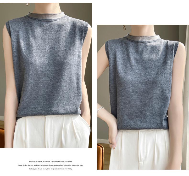 2024 Spring/Summer Women's Sleeveless Thin Knitted Sweater - Half Turtleneck Pullover Vest