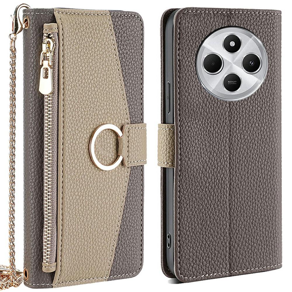 Leather Case For Xiaomi Redmi 14C 4G/14R 5G/A4 5G/Poco C75 4G Mirror Wallet Phone Cover with Chain Shoulder Strap