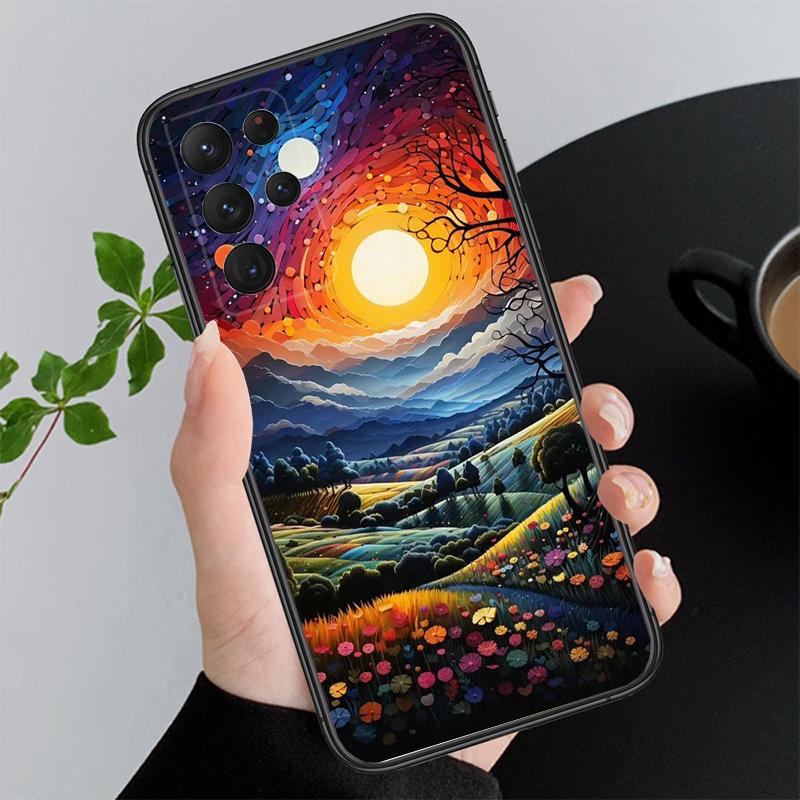 Landscape Moon Night River Mountains Art Phone Case For Samsung S26 S25 S24 S23 S22 Ultra S23 S22 S25 Plus S24 FE S26Edge