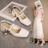 Baotou Sandals Women's Summer New One-word with Thick Heel Medium Heel Mary Jane Single Shoes Women