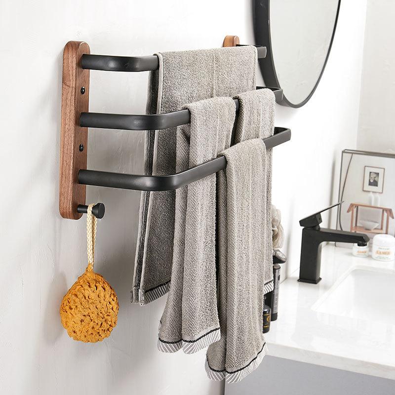 40cm-60cm Wood Bathroom Towel Rack Black/White Aluminum Towel Holder Wall Hanging Multi Pole Triple Towel Bar With Hook