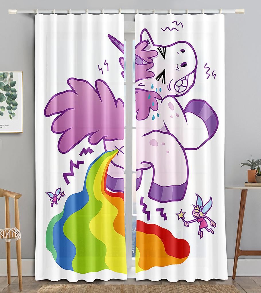 Rainbow Unicorn Colorful 3D Printing Window Curtains Blind for Kids Children Liiving Room Bederoom Kitchen Door Decor 2pieces