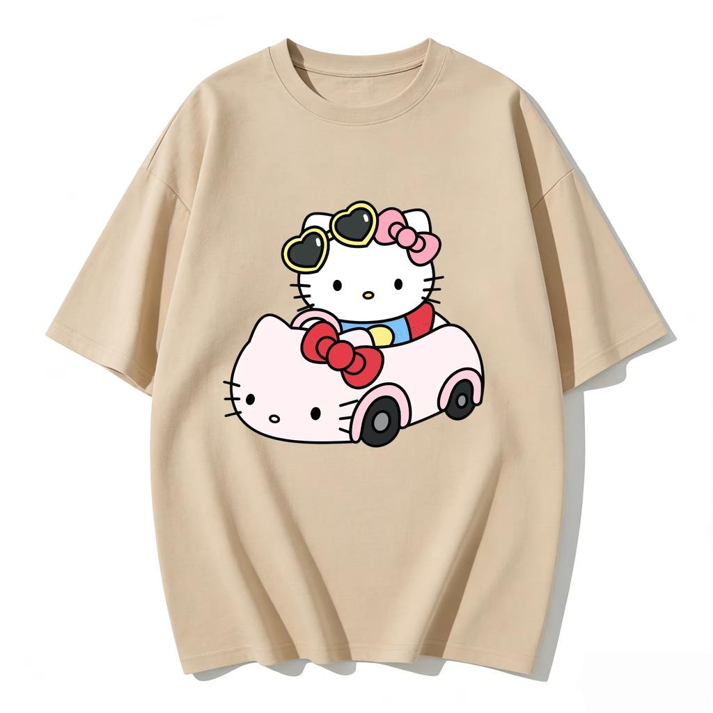 2026 новый летний милый графический топ HelloKitty повседневный хлопковый топ с коротким рукавом для женщин и девочек Каваи мультяшный принт Streetwear