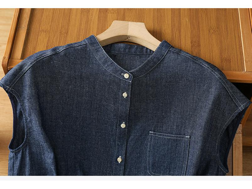 Женская ретро синяя джинсовая летняя рубашка без рукавов 2025