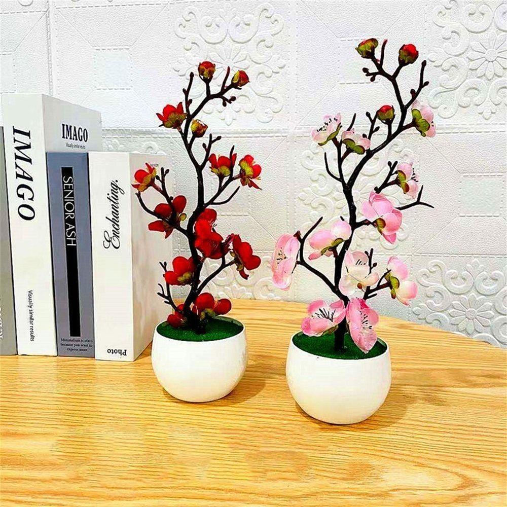 Blossoms Bonsai Silk Flowers Silk Flower Winter Plum Branch Mini Potted Plants  Room