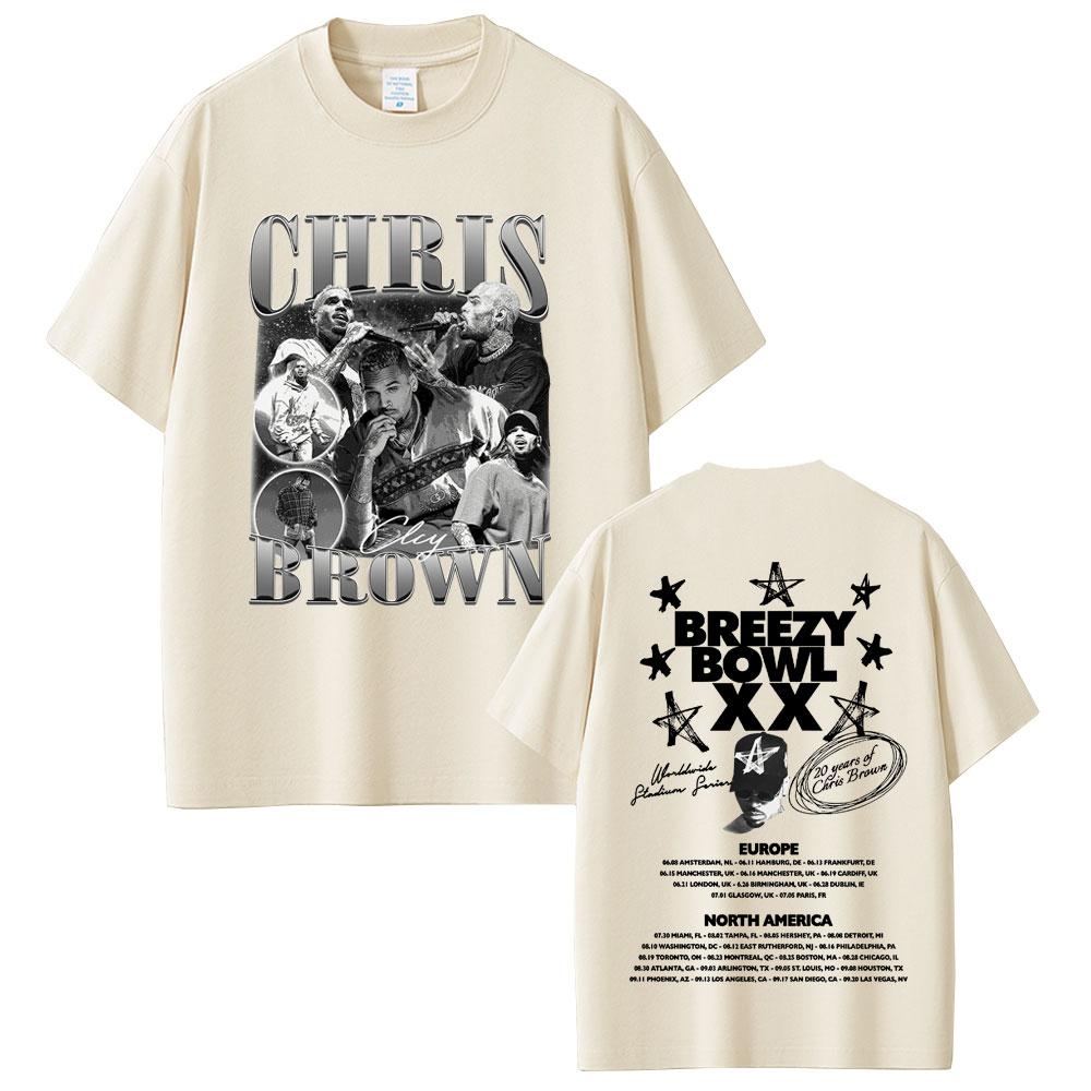 Rapper Chris Brown Breezy Bowl XX 2025 Tour Tshirt Unisex Women Hip Hop Fashion Casual T Shirts Unisexs Cotton Oversized Tshirts