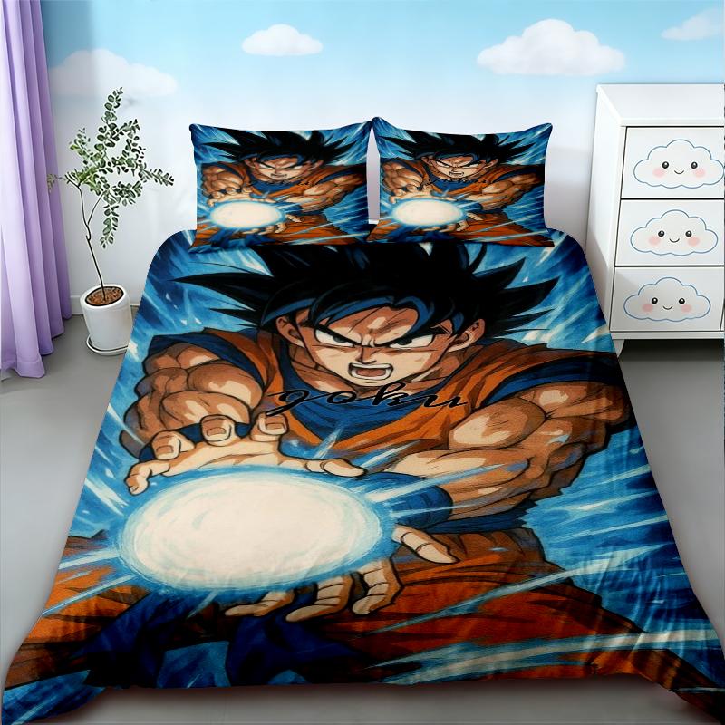 Мультяшный Набор Пододеяльников Dragon Ball Набор Постельного Белья Goku Мягкий и Удобный Для Детской Спальни Размер Queen King
