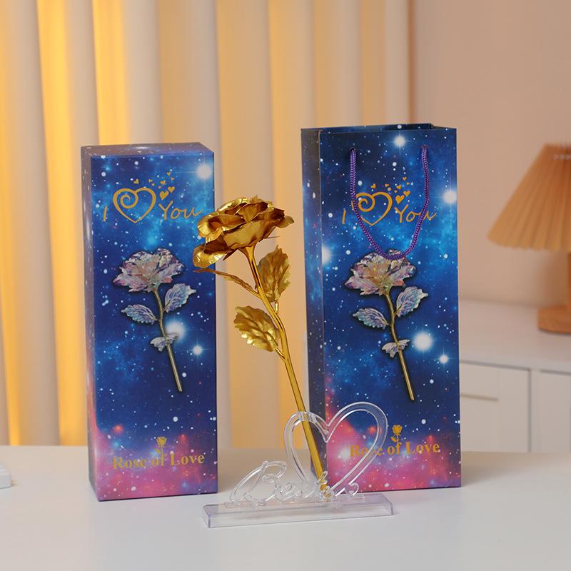 Роза из 24-каратной золотой фольги Светящийся букет: Сохраненные искусственные цветы на День святого Валентина, День матери и дни рождения