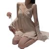 Niche design nightgown women's summer thin ice silk sexy new large size pure desire Korean suspender chest pad pajamas