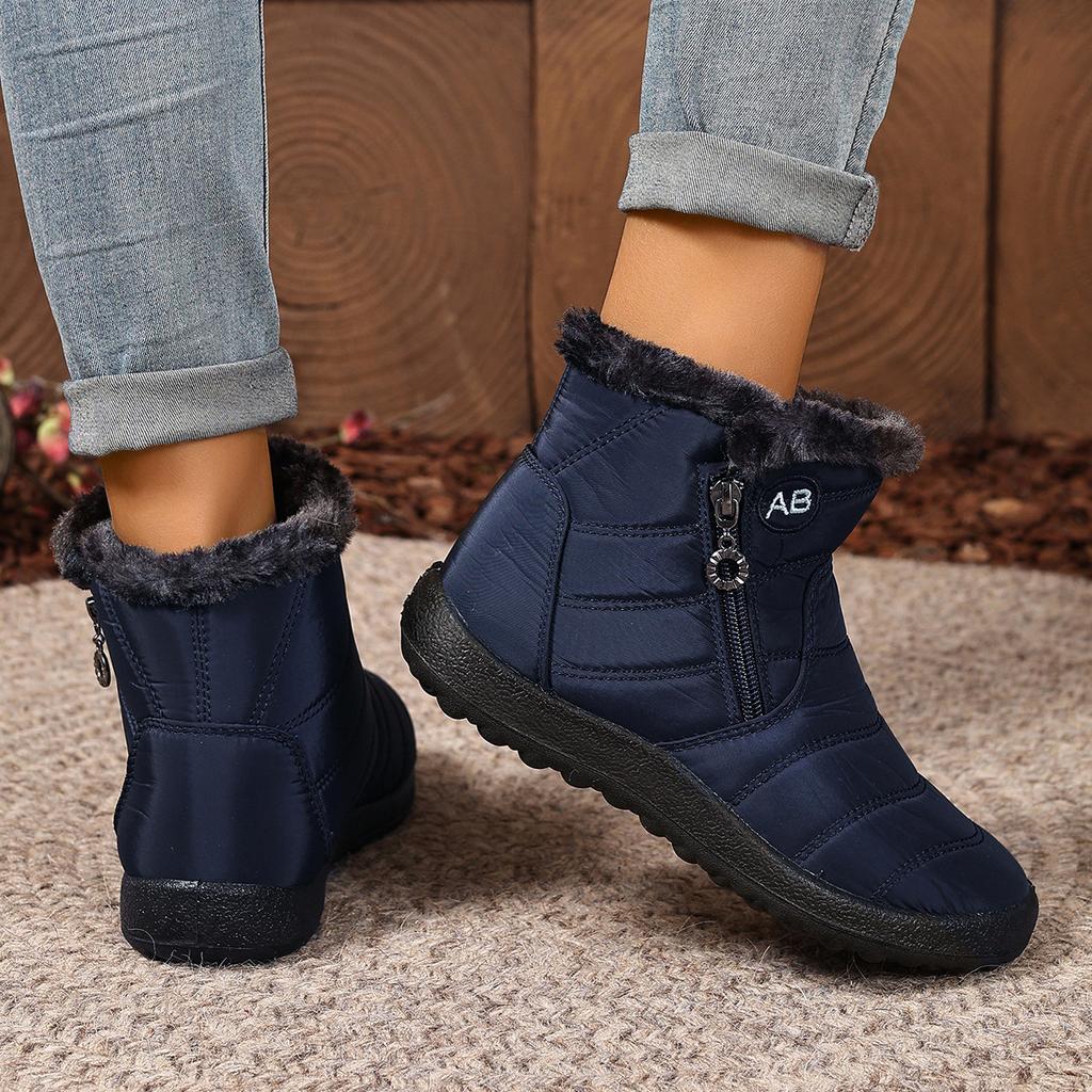 Women's Winter Faux Fur Lined Ankle Boots With Zipper Warm Waterproof Walking Snow Booties for Women Outdoor Comfortable Anti-Slip Short Boot Shoes