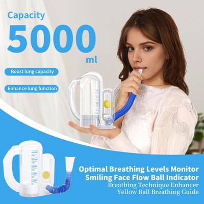 Спирометр Incentive Spirometer 5000ML Измерение объема с индикатором скорости потока Тренажер для глубокого дыхания для студентов, детей, взрослых, пожилых людей Устройство для тренировки легких