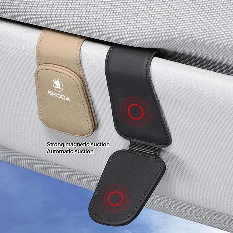 tbvdr7 Car Glasses Case Universal Car Sun Visor Glasses Holder Sunglasses Clip Card for SkodaS Octavia VII VRS Kamiq Badge Car Interior