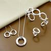 925 Sterling Silver Round Circle O Necklace Bracelet Earring Ring Set For Woman Wedding Engagement Fashion Jewelry Gift