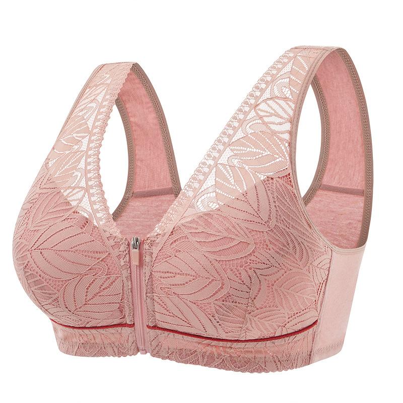 Soft Cotton Cup Front Zipper for Middle-aged and Elderly Lingerie Women's Strapless Vest with Lace Oversized Bra EMA