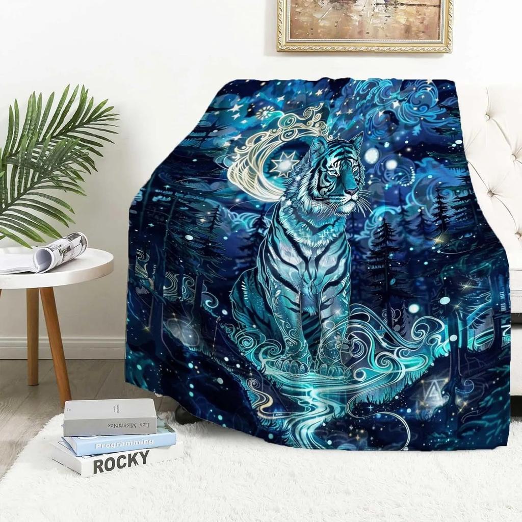 White Tiger Throw Thin Blanket Animals Printed Lightweight for Couch Home Decor Gift for Lion Tiger Elk Bears Dogs Cats Lovers