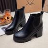 Мода 2024 Новые Зимние Повседневные Удобные Толстая Подошва Круглый Носок Черные Сексуальные Элегантные Британский Стиль Теплые Квадратный Каблук Короткие Ботинки