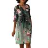 Women's Summer Casual Fashion Five-quarter Sleeve Printed V-Neck Loose Mid-Length Dress