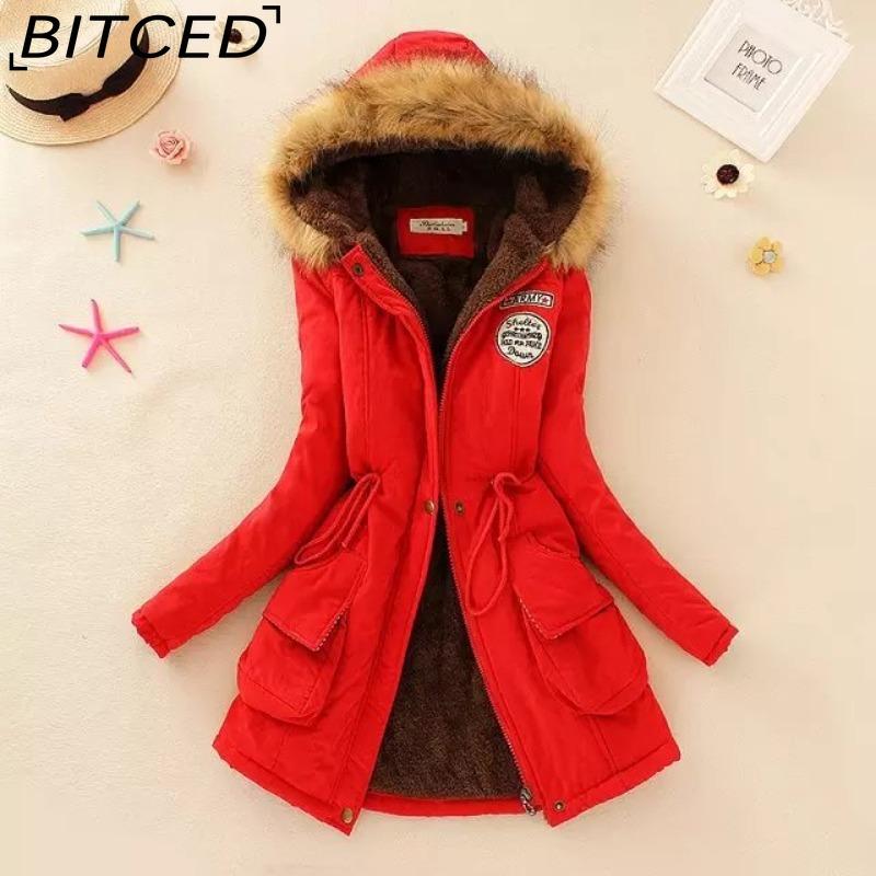 BITCED Fall/Winter Women's Plus Size Thickened Standard-Fit Long-Sleeve Hooded Shearling-Lined Cotton Jacket