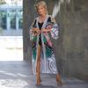 Bohemian Kimono Cardigan Plus Size Bikini Cover Up For Women Open Front Light Weight Summer Jacket Outfit With Self Tie Q1451