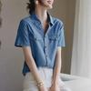 Летняя повседневная джинсовая рубашка с V-образным вырезом 2024 года — удобная, модная, прямой крой плеч