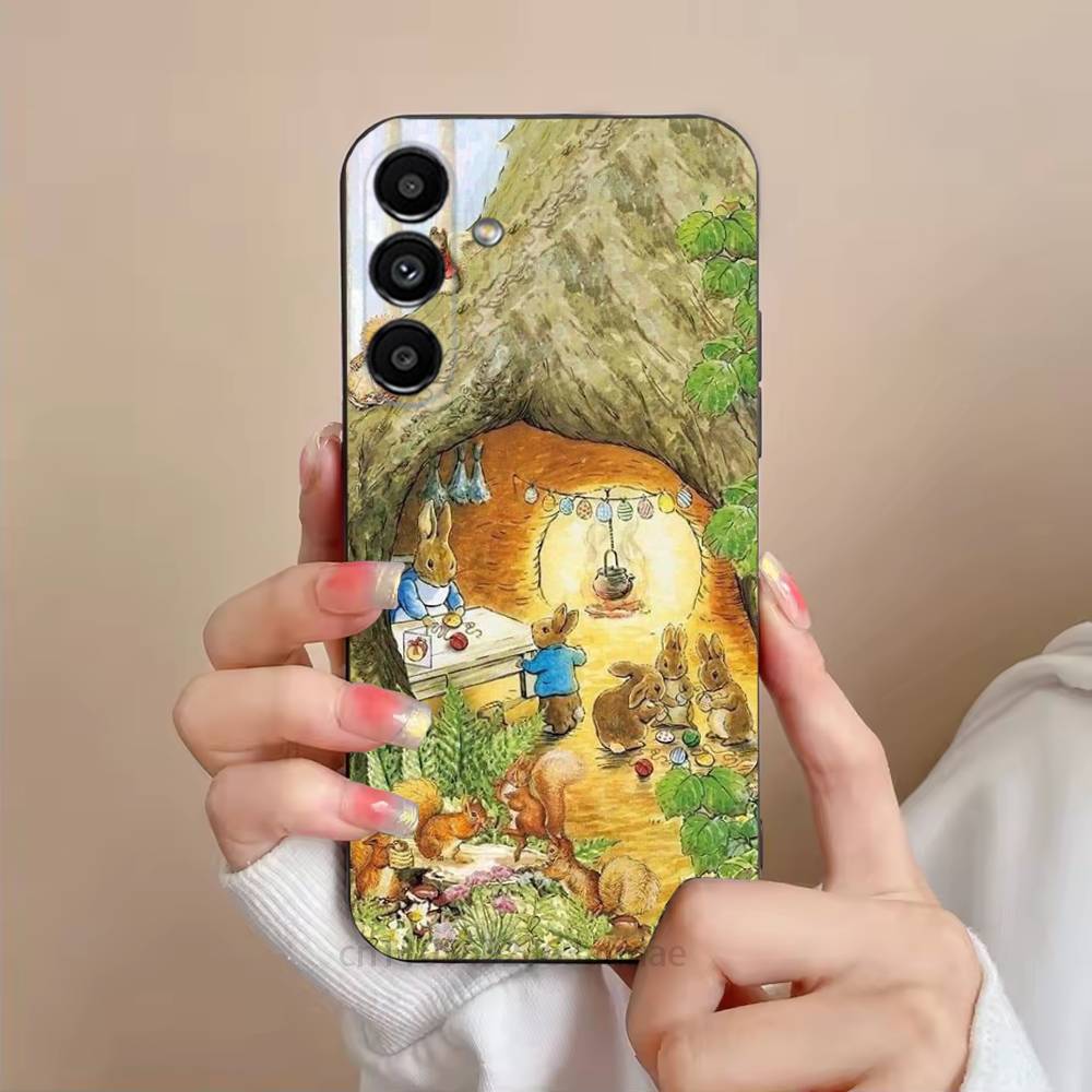 Милый Чехол для Телефона с Кроликом P-PeterS Для Samsung S25,24,23,22,21,S20,Ultra,Plus,FE Черный Мягкий Чехол