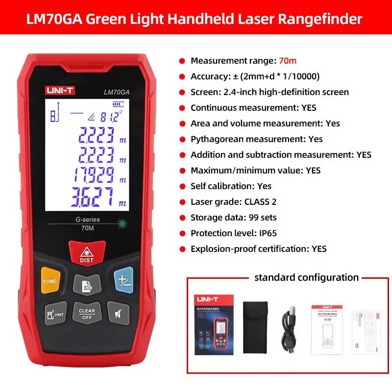 UNI-T Green Laser Distance Meter 70m 100m Rangefinder High Accuracy Digital Laser Tape Measure LM70GA LM100GA IP65