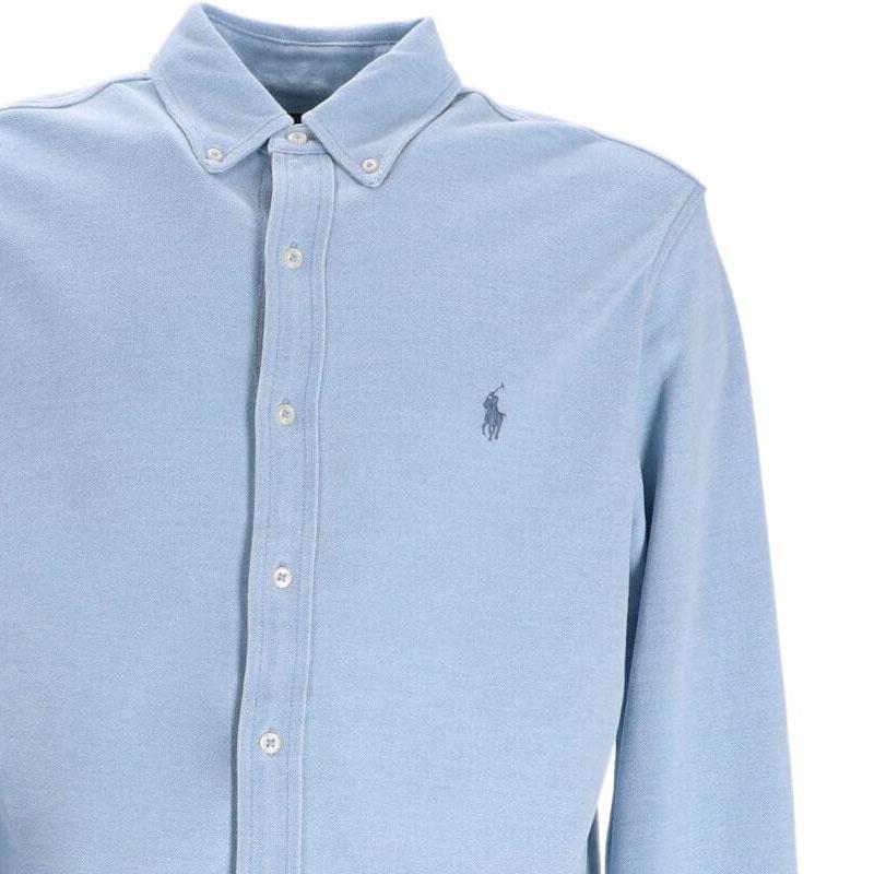 Рубашка мужская Polo Ralph Lauren однотонная на пуговицах с длинным рукавом голубая 710654408-130